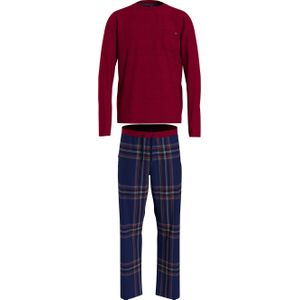 Tommy Hilfiger heren pyjama O-hals, donkerrood met blauw geruite broek