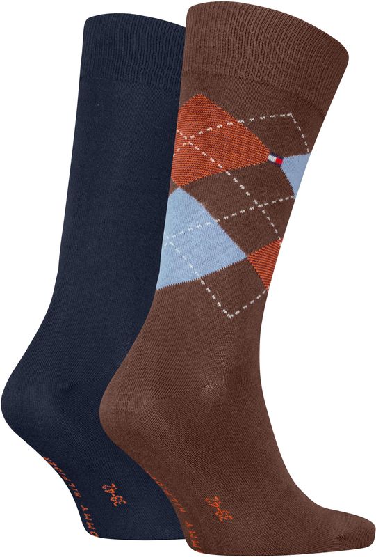 Tommy Hilfiger Sock Check (2-pack), heren sokken, chocoladebruin geruit