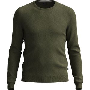 BOSS Leno slim fit trui wol, heren pullover met O-hals, groen -  Maat: XL