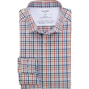 OLYMP Luxor 24/7 modern fit overhemd, popeline, oranjerood geruit