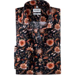 OLYMP Level 5 body fit overhemd, popeline, oranjerood dessin