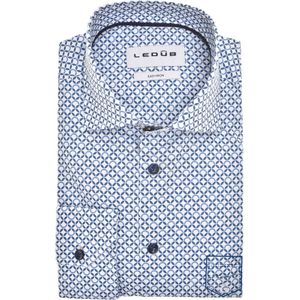 Ledub modern fit overhemd, mouwlengte 72 cm, popeline, blauw met wit dessin