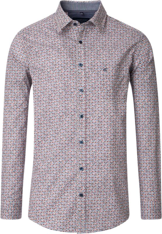CASA MODA - Sport Comfort Fit - Overhemd - Wit met Blauw Beige en Rood Dessin