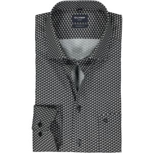 OLYMP modern fit overhemd, popeline, zwart met grijs en wit dessin 46