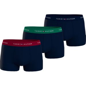 Tommy Hilfiger heren boxers normale lengte (3-pack), trunk, blauw met gekleurde tailleband -  Maat: M