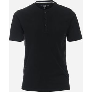 Redmond regular fit T-shirt, korte mouw O-hals met knoopsluiting, zwart -  Maat: S