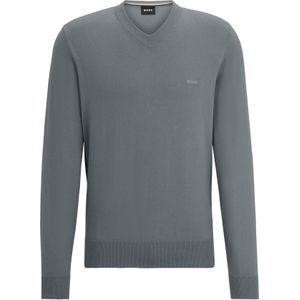 BOSS Pacello regular fit trui katoen, heren trui middeldik V-hals, middengrijs
