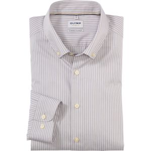 OLYMP Level 5 body fit overhemd, popeline, taupe gestreept