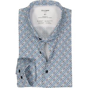 OLYMP 24/7 modern fit overhemd, tricot, blauw met beige en wit dessin 39