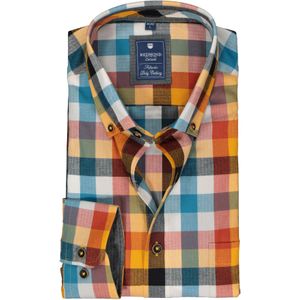 3 voor 99 | Redmond regular fit overhemd, herringbone, blauw, rood, geel en petrol geruit 43/44