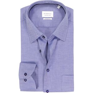 ETERNA - Comfort Fit Overhemd - Donkerblauw met Wit - Strijkvrij - Boordmaat 46