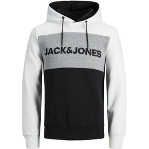 JACK & JONES Logo blocking sweat hood slim fit, heren hoodie katoenmengsel met capuchon, wit