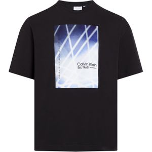Calvin Klein Linear Graphic Interlock T-shirt, heren T-shirt korte mouw O-hals, zwart dessin - Maat: S