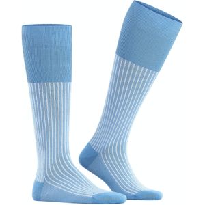 FALKE Oxford Stripe heren kniekousen, blauw (linen) -  Maat: 43-44
