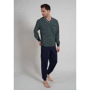Gotzburg heren pyjama V-hals, middenblauw dessin -  Maat: XL