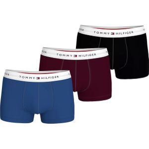Tommy Hilfiger trunk (3-pack), heren boxers normale lengte, zwart, donkerrood, kobalt - Maat: M