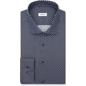 Seidensticker shaped fit overhemd, mouwlengte 7, popeline, blauw dessin