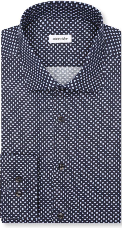 Seidensticker shaped fit overhemd, mouwlengte 7, popeline, blauw dessin