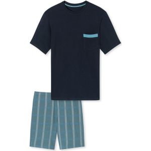 SCHIESSER Comfort Nightwear pyjamaset, heren pyjama short organic cotton ruitjes admiral -  Maat: L