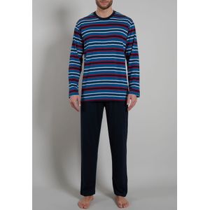 Gotzburg heren pyjama O-hals, middenblauw gestreept -  Maat: XL