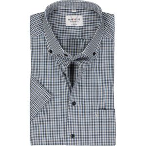 MARVELIS modern fit overhemd, korte mouw, popeline, blauw, wit en beige fijn geruit 46