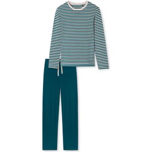 SCHIESSER Casual Nightwear pyjamaset, heren pyjama lang organic cotton strepen jeans blauw -  Maat: XL