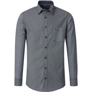 CASA MODA - Sport Casual Fit - Overhemd - Blauw met Wit en Groen Dessin - Strijkvriendelijk