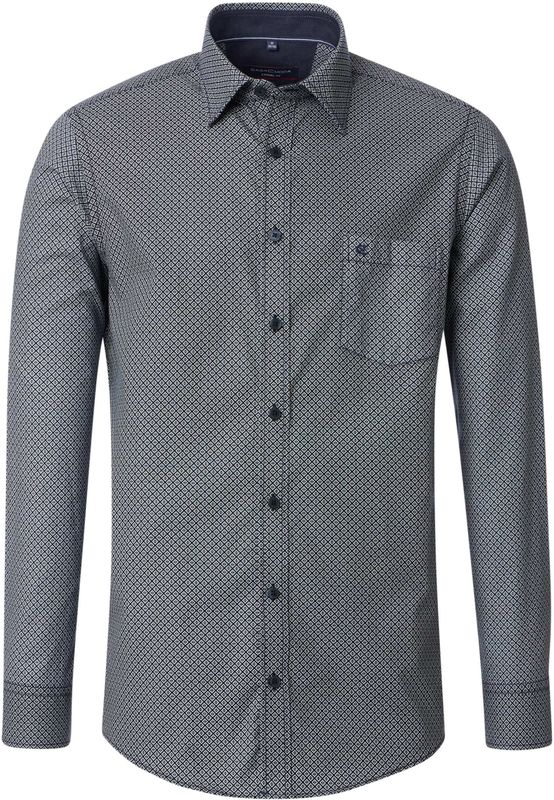 CASA MODA - Sport Casual Fit - Overhemd - Blauw met Wit en Groen Dessin - Strijkvriendelijk