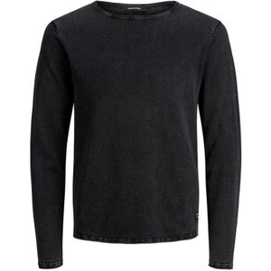 JACK & JONES slim fit trui katoen, O-hals, verwassen zwart -  Maat: XL