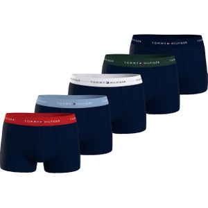 Tommy Hilfiger trunk (5-pack), heren boxers normale lengte, blauw met gekleurde tailleband -  Maat: S
