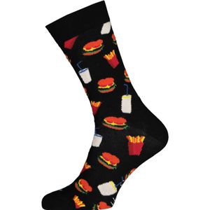 Happy Socks sokken Hamburger Sock, zwart met fast food - Unisex - Maat: 41-46