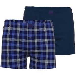 Ceceba heren boxershorts wijd model met gulp (2-pack), donkerblauw geruit