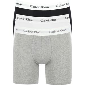 Calvin Klein Cotton Stretch boxer brief (3-pack), heren boxers extra lang, zwart, wit en grijs -  Maat: M