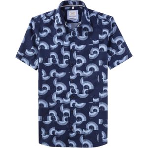 OLYMP Smart Casual Level 5 body fit overhemd, korte mouw, popeline, marineblauw dessin