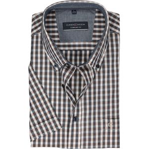 CASA MODA Sport comfort fit overhemd, korte mouw, popeline, blauw met beige geruit