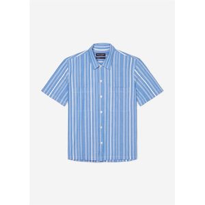 Marc O'Polo regular fit heren overhemd, korte mouw, popeline, azuurblauw gestreept 43/44