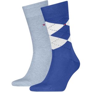 Tommy Hilfiger Sock Check (2-pack), heren sokken, blauw geruit