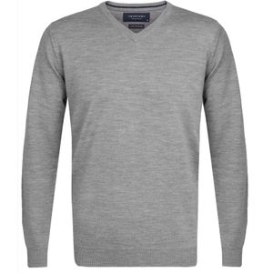 Profuomo slim fit trui wol, heren pullover V-hals, grijs -  Maat: S