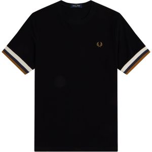 Fred Perry Striped Cuff Pique regular fit T-shirt M3594, korte mouw O-hals, zwart -  Maat: XL