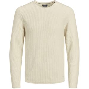 JACK & JONES Carlos knit crew neck slim fit, heren pullover katoenmengsel met O-hals, wit