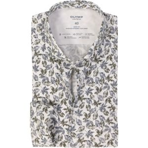 OLYMP - 24/7 Level 5 - Body Fit Overhemd - Olijfgroen Dessin - Strijkvriendelijk