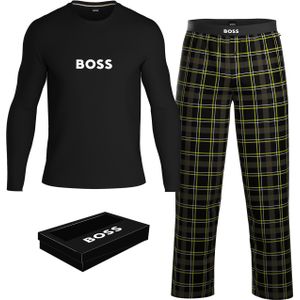 BOSS Easy Long Set, heren lounge set, zwart met geel geruite broek