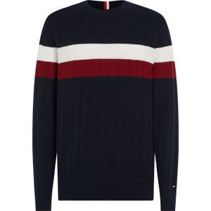 Tommy Hilfiger heren pullover katoen, Colourblock Structure C Neck, blauw