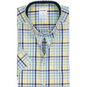 OLYMP Luxor comfort fit overhemd, korte mouw, wit, blauw, geel en groen geruit (contrast) 48