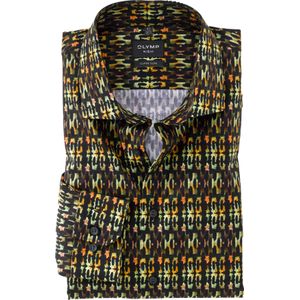 OLYMP No. 6 Six super slim fit overhemd, popeline, lindegroen dessin
