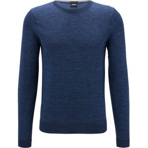 BOSS Leno slim fit trui wol, heren pullover met O-hals, kobalt blauw -  Maat: XXL