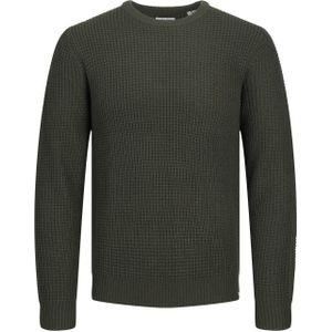 JACK & JONES William knit crew neck slim fit, heren pullover acryl met O-hals, donker olijfgroen -  Maat: XL