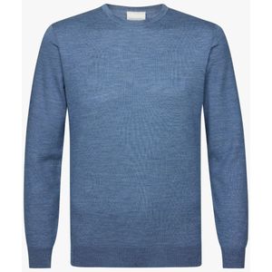 Profuomo heren trui wol - slim fit trui met O-hals - blauw