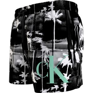 Calvin Klein Short Drawstring swimshort, heren zwembroek, zwart-wit palmbomen dessin