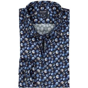 OLYMP modern fit overhemd, mouwlengte 7, mouwlengte 7, satijnbinding, blauw met bruin dessin 43